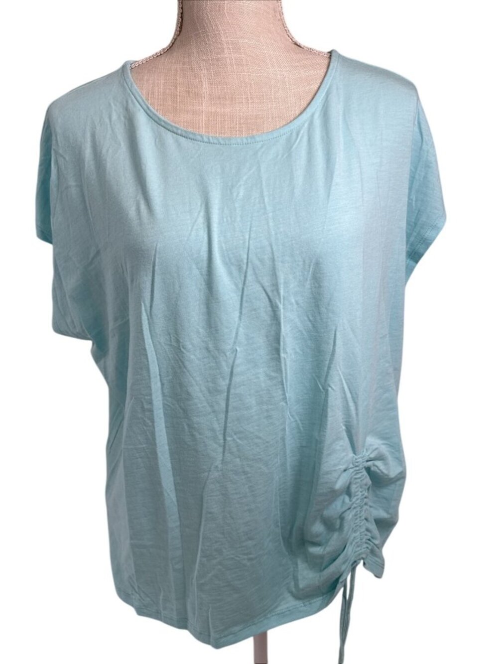 Rachel Roy Light Blue Short Sleeve Top With Side Drawstring XL